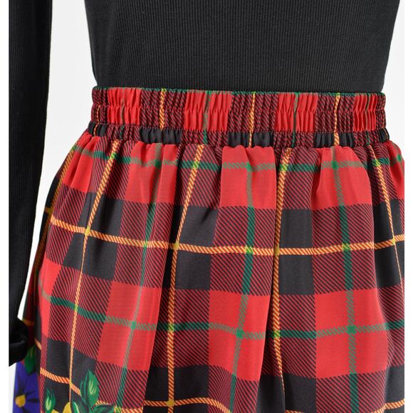 Vintage 80s Red Plaid and Floral Full Pleated Midi Skirt with Pockets size M - Picture 7 of 8